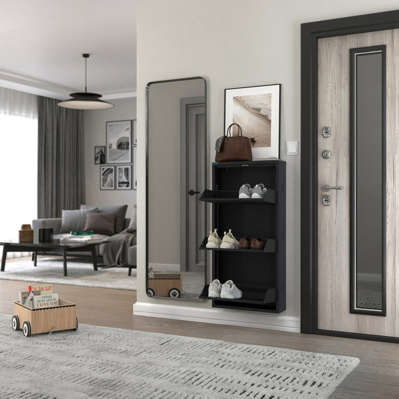 Armoire à chaussures antibactérienne à 3 niveaux avec trous latéraux, Noir