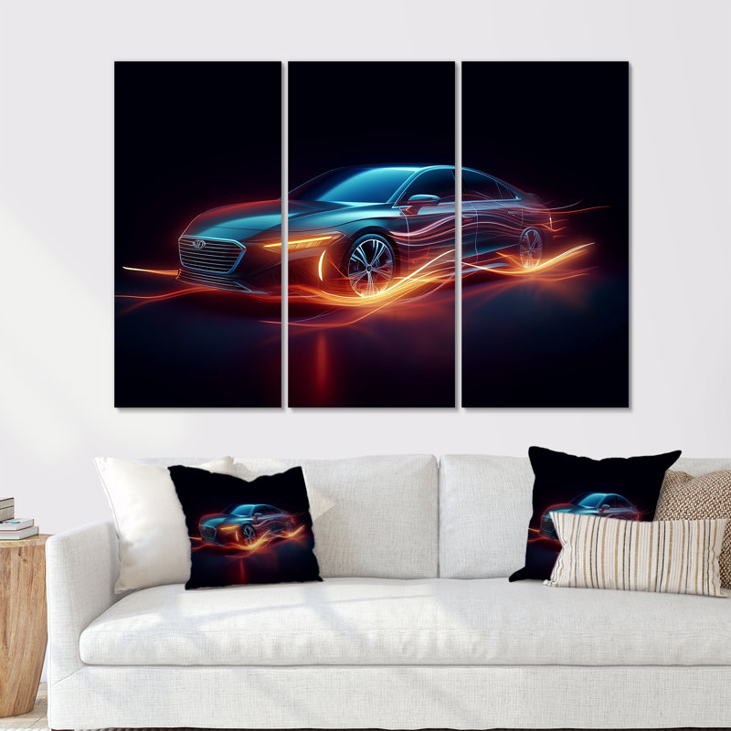«Neon Light Strips Luxury Car - Cars Luxury Decor Wall Art», ensemble, Toile tendue, H 40 po x l 60 po x P 1 po