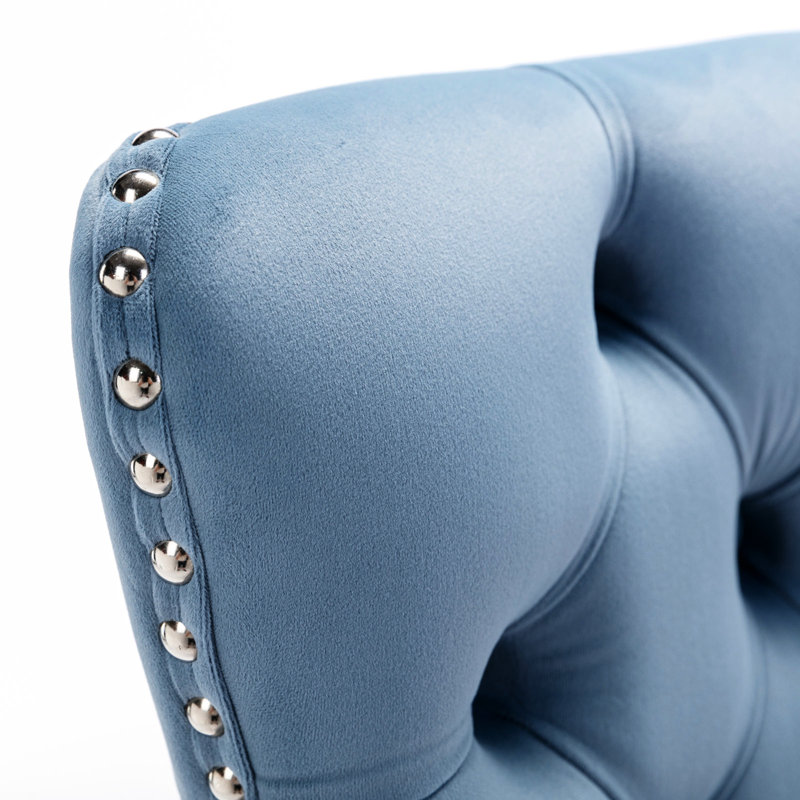 Tabourets de bar de 26 po de hauteur comptoir, velours moderne avec dossier à boutons et garniture de rivets, base stable en métal chromé pour la cuisine et la salle à manger