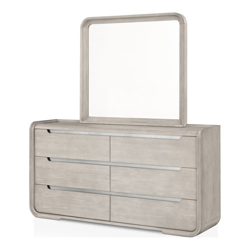 Barry 2-Piece 6-Drawer Dresser And Mirror Set, Light Grey