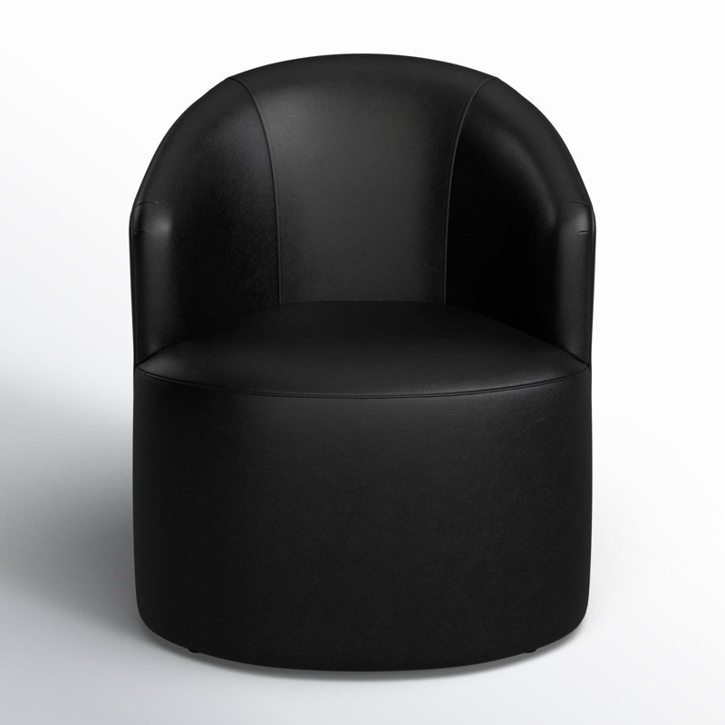 Fauteuil demi-tonneau pivotant en cuir Deryn, Cuir véritable Revelation minuit