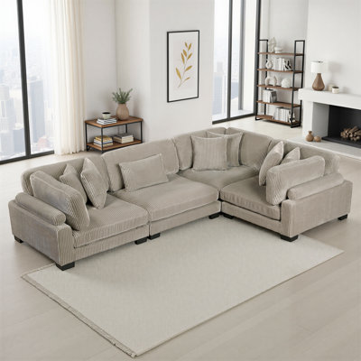 Brinsley 135" Modern & Contemporary Corduroy 4-Piece Modular Sectional Sofa with Versatile Adjustable Arm and Back Rest, Elevated Fabric Channels & Foam over Pocket Coils Comfort