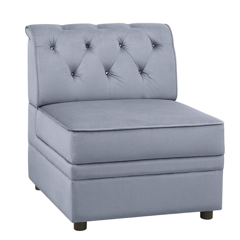 Fauteuil sans accoudoirs gris luxueux avec boutons ensorcelants