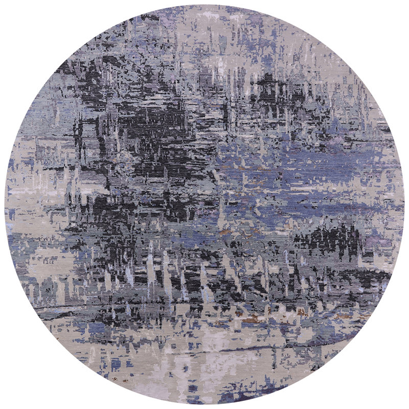 Tapis abstrait noir / mauve, Rond 8 pi