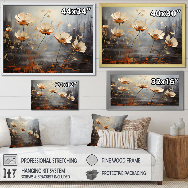 «Moody Flower Meadows I», reproduction sur toile, Cadre flottant blanc, 30" H x 40" W