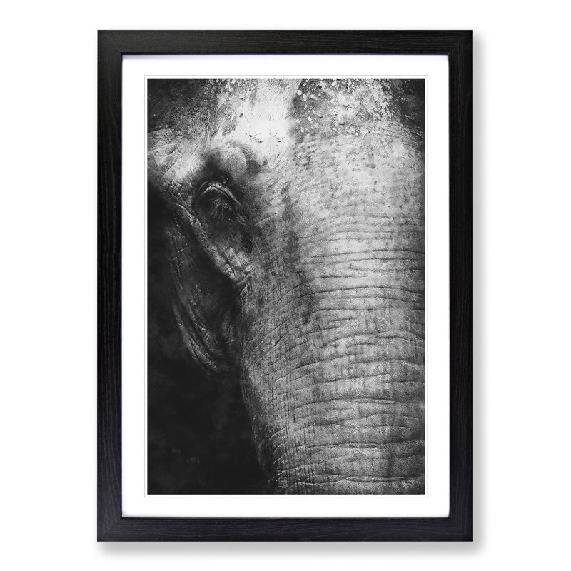 Mighty Elephant in the Shadows - Picture Frame Painting Print, 33cm H x 24cm W x 2cm D, Black Framed