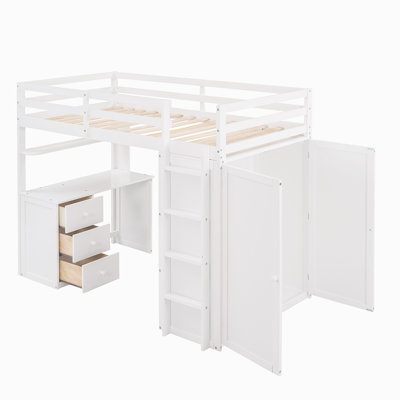Lit mezzanine avec bureau et garde-robe