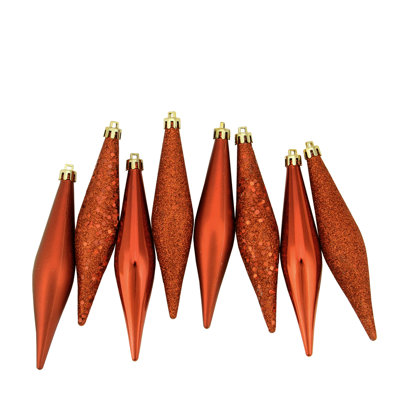 8ct Shatterproof 4-Finish Christmas Finial Drop Ornaments