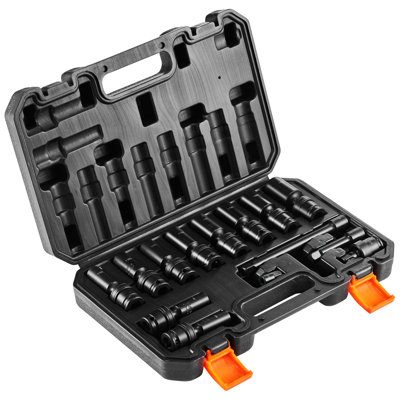 360 Degree Swivel Impact Sockets Set 14pcs 6-Point 3/8in Drive Socket Set | 12.80" x 8.46" x 2.76" | Steel | 14 Pieces | Set | Black