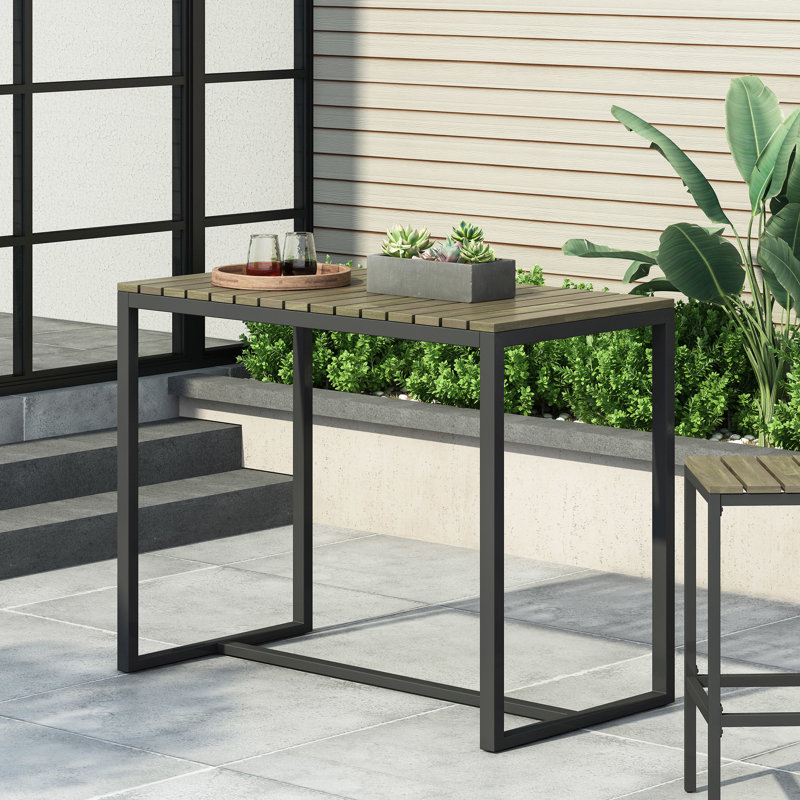 Table de bar en bois avec base en fer thermolaqué pour les espaces extérieurs