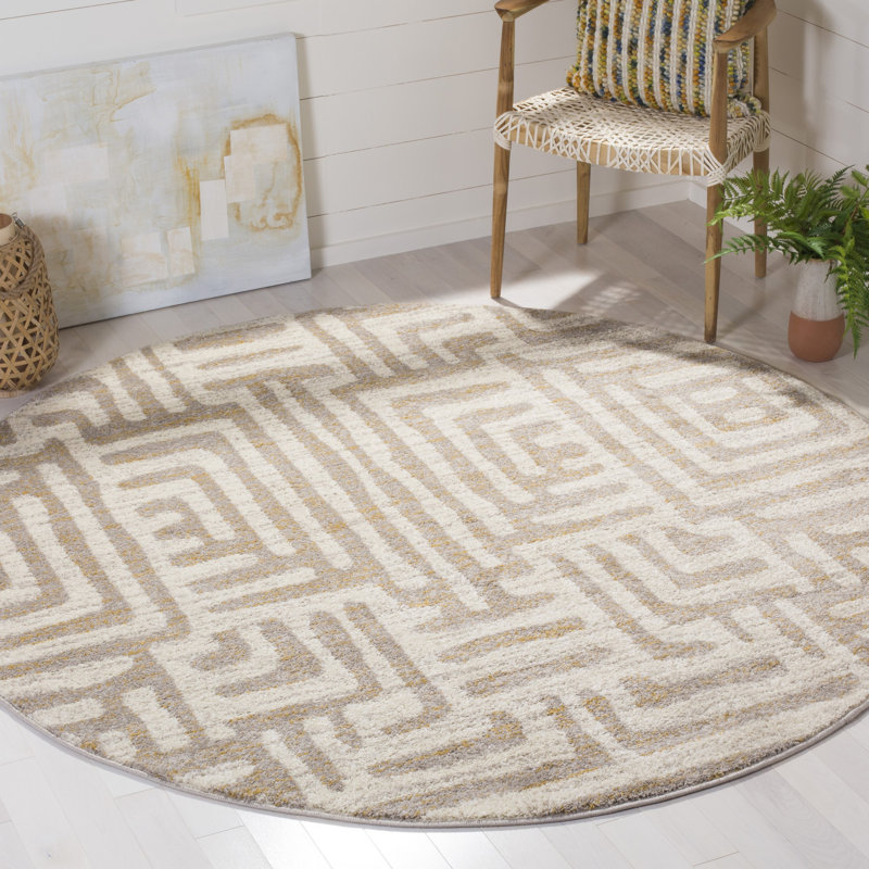 Tapis à motif géométrique Ailssa, Rond 6 pi 7 po