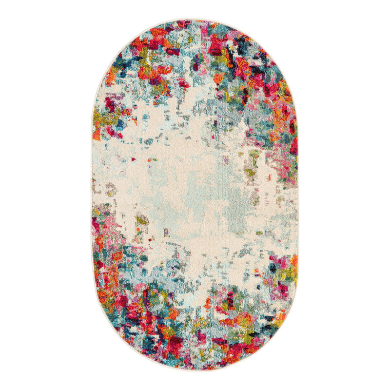 Cariel Washable Abstract Indoor Rug, Oval 3'3" x 5'3"