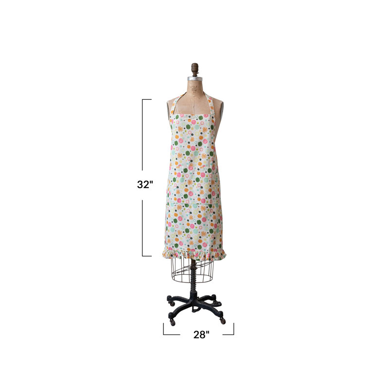 Cotton Printed Apron With Pattern And Ruffle