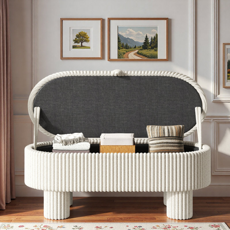 Banc avec repose-pieds moderne avec espace de rangement, pieds cylindriques stables et revêtement en velours côtelé doux