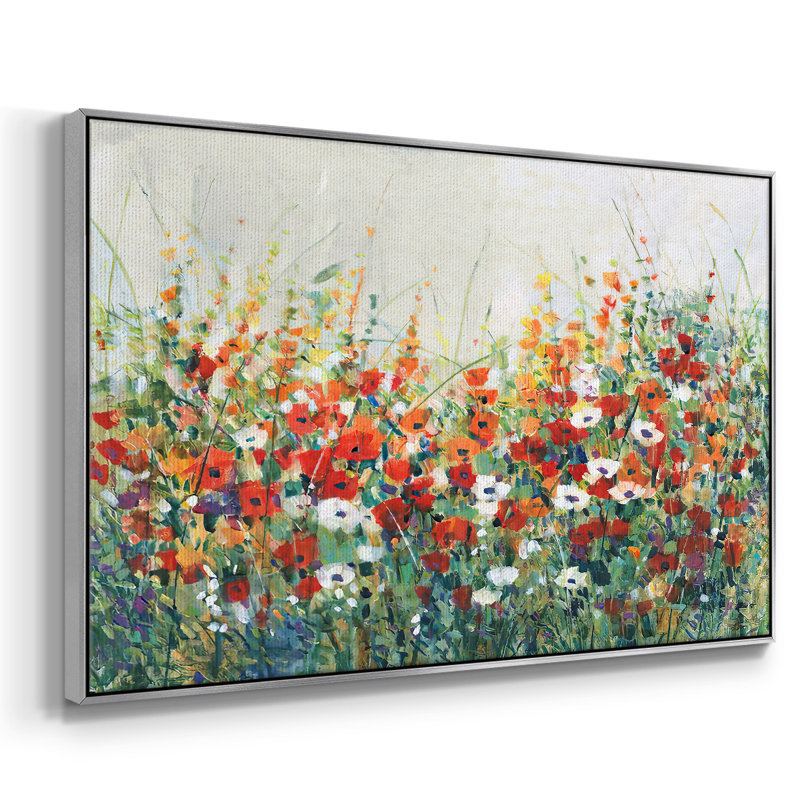 Jardin en fleurs II, H 25 po x l 37 po x P 2 po, Toile avec cadre argenté
