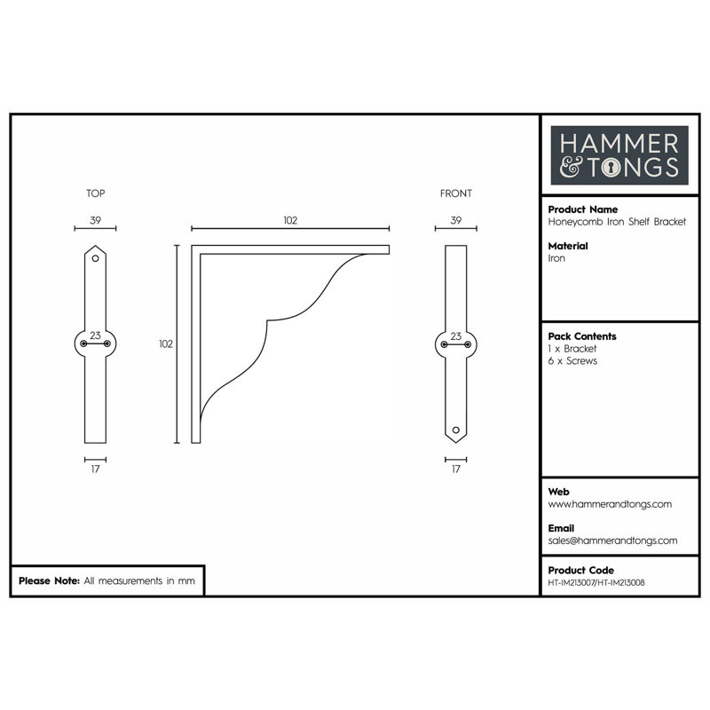 Hammer & Tongs - Honeycomb Iron Shelf Bracket - D100mm - Black