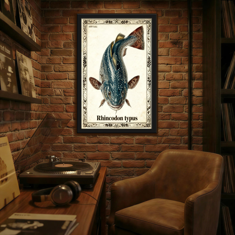 Animals Vintage Fish Print With Ornate Frame, 18" H x 12" W