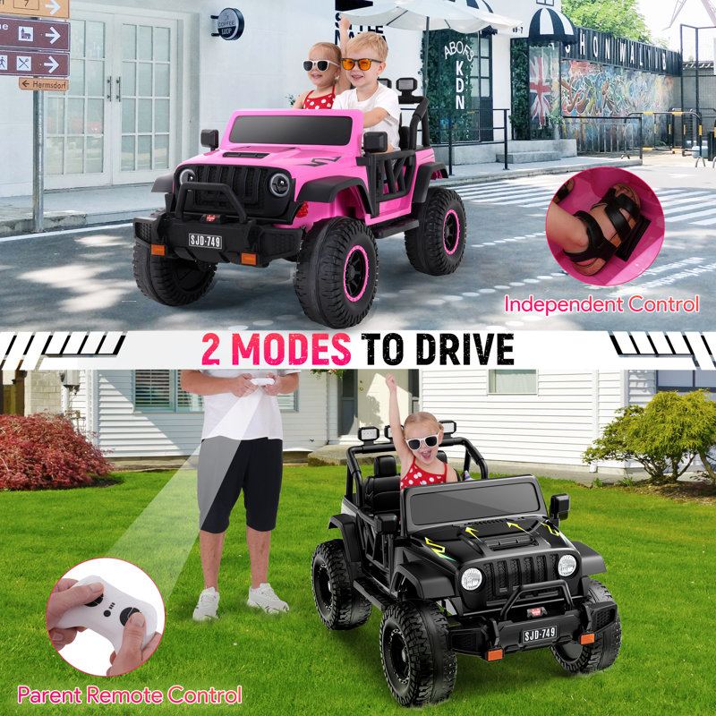 24V Kids Ride On Toys Jeep, 2 Seater 4WD Electric Car w/Remote Control, Bluetooth Speaker, Multi Music Modes, 3 Speeds, Safety Belt, Birthday Gift for Kids Ages 3-8