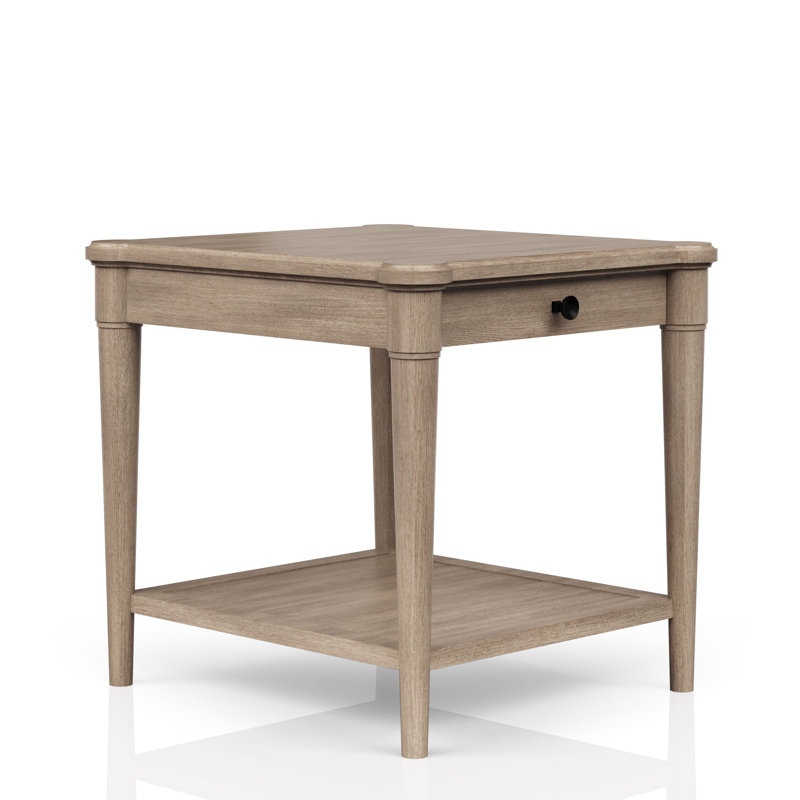Table de bout à finition sable avec rangement de tiroir, design décontracté transitionnel, en bois massif +, 24 po de profondeur, 26 de largeur, 23,81 de hauteur