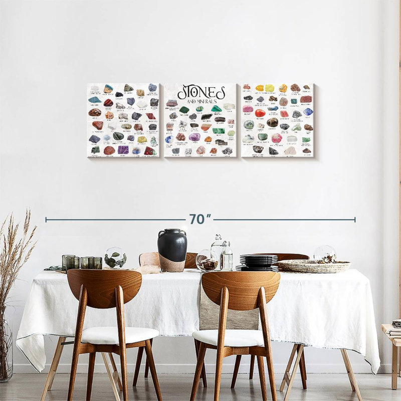Tableau de pierres et de minéraux par Boho Mama - reproduction panoramique sur toile tendue 3 pièces