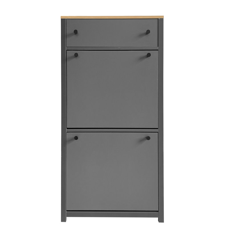Meuble à chaussures gris avec 2 tiroirs rabattables et support d'organisation réglable