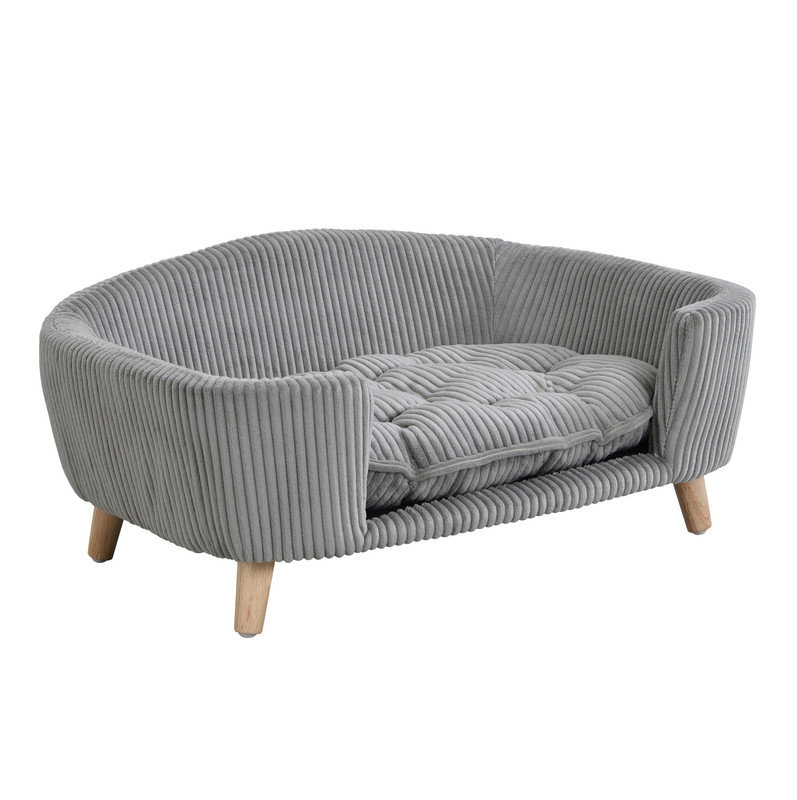 Structure de lit pour chien surélevée pour petit chien, lit en velours côtelé avec pieds en bois d'hévéa et mousse de soutien, assemblage facile