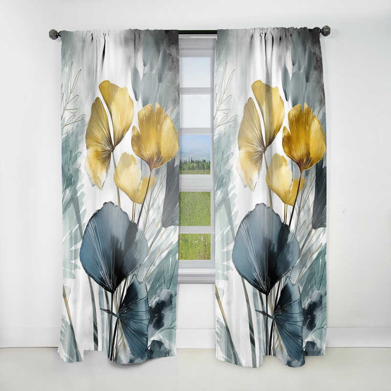 Neaton - Palm Tropical Ginkgo Artwork I - Traditional Curtain - Velvet Room Darkening - 1 panel, 52" W x 108" L