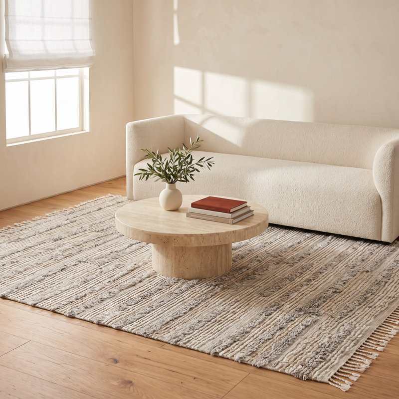 Timi Hand-Knotted Wool Light Beige/Gray/Charcoal Area Rug, Rectangle 6' x 9'