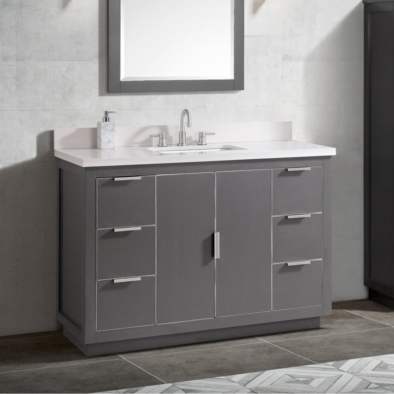 Austen 49'' W Single Vanity, Twilight Gray, White Quartz/Silver