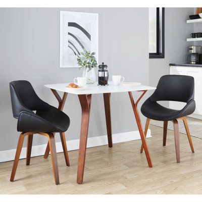Table de salle à manger en marbre texturé noyer et blanc, style Mid-Century, hauteur de salle à manger fixe, pieds en bois cintré, sièges pour quatre personnes, utilisation intérieure seulement, capacité de 100 lb, assemblage requis, 38,08 po