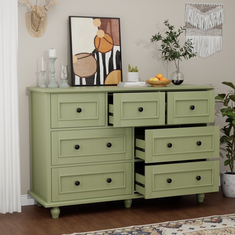Commode rétro 7 tiroirs l 47,24 po, Vert
