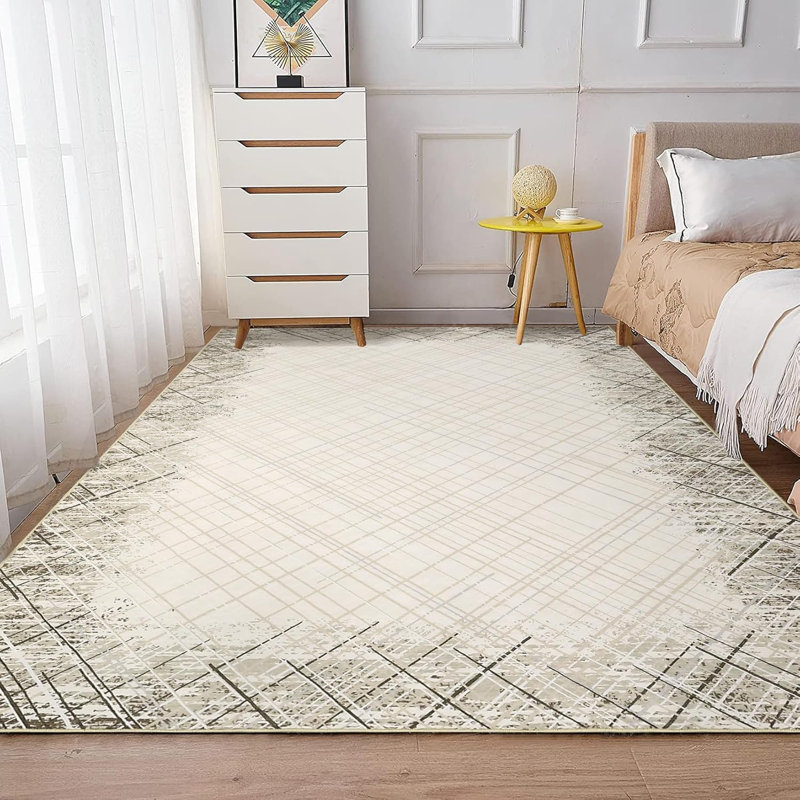 Washable Area Rug 5x7,Non Slip Low Pile Pearl Velvet Abstract Carpet, Modern Rug for Living Room Bedroom, Rectangle 5' x 7'