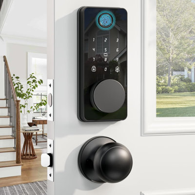 Ensemble de serrure de porte d'entrée sans clé intelligente avec 2 boutons, serrure électronique pour porte d'entrée compatible Bluetooth et application