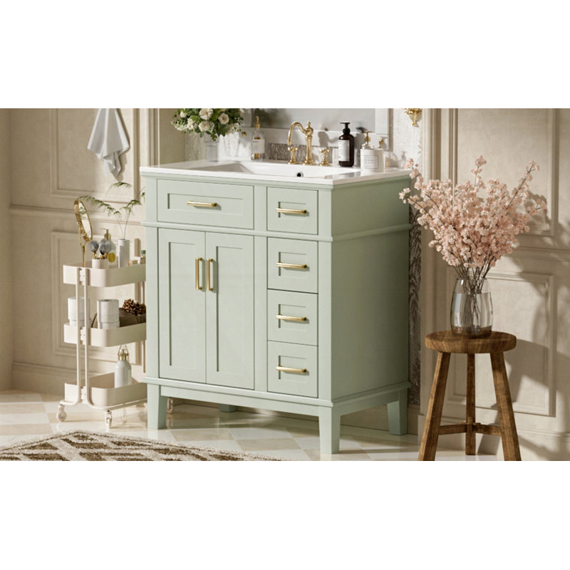 Meuble-lavabo 30 po avec lavabo en céramique, Vert
