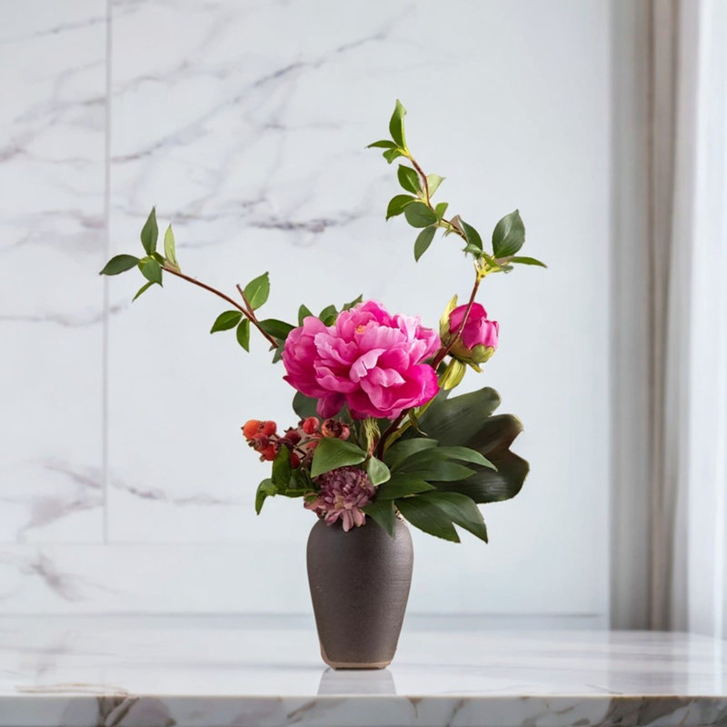 Bouteille en céramique simulée, décoration de fausses fleurs, 18.89"H x 14.17"W x 8.26"D