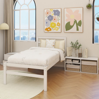 Wood Platform Bed With Removable Storage Shelves BuiltIn Two Storage Drawers For Added Convenience
