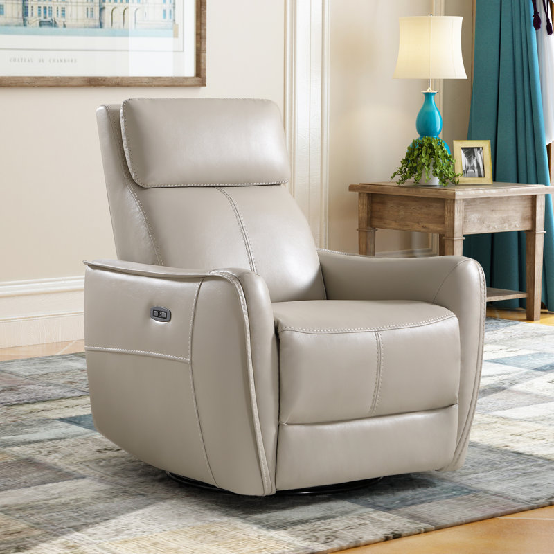 32.3" Wide Contemporary Swivel and Rocker Power Recliner Chair with USB Port, Cream-Gray