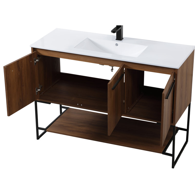 Gerard 48'' Single Bathroom Vanity with Porcelain Top, Walnut Brown