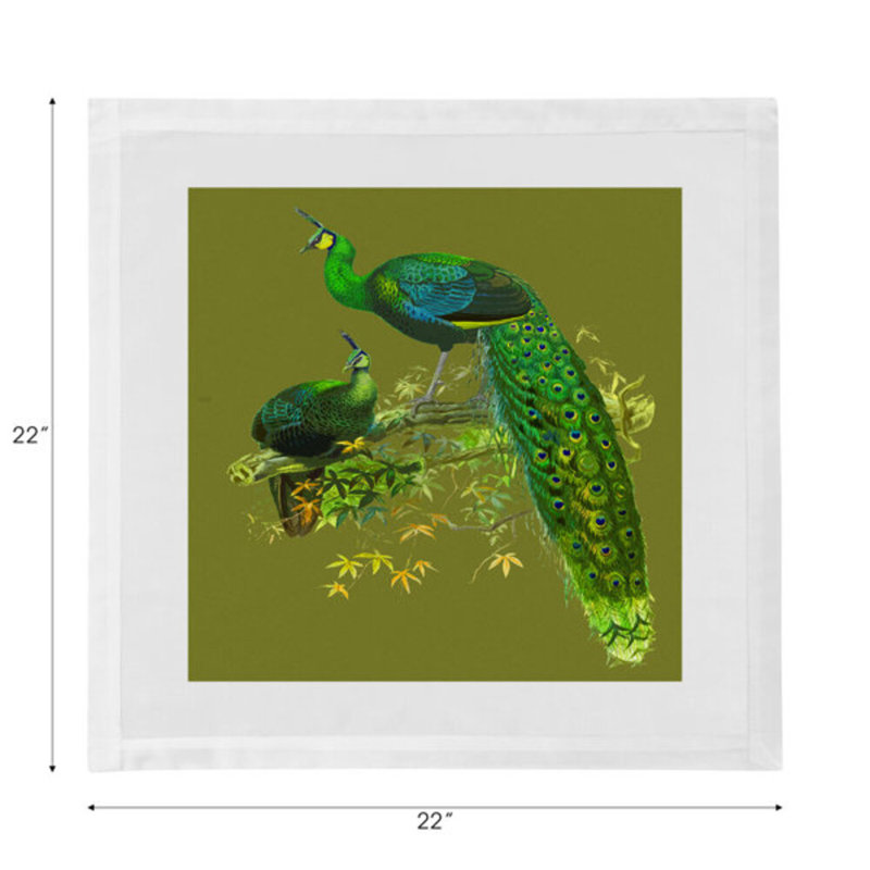 Family Pheasants Cotton Blend Square Napkins, Olive