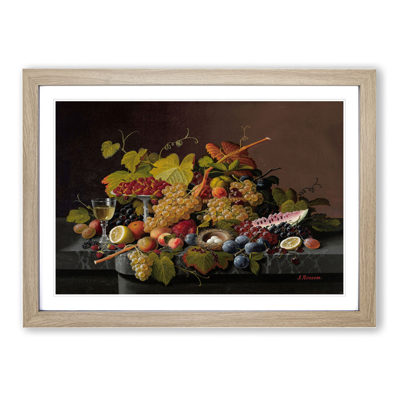 Still Life with Flowers and Fruit Vol.8 by Severin Roesen - Picture Frame Painting, 48cm H x 65cm W x 2cm D, Oak