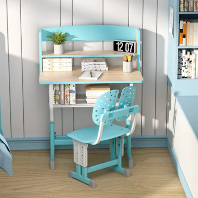 2 pièces / ensemble de table et de chaises, table inclinable scolaire et chaise relevable, conception de tiroir, ensemble de chaises avec bibliothèque à double cloison, crochet de sac à dos, porte-gobelet, 23,62 po x 17,72 po x 42,13 po