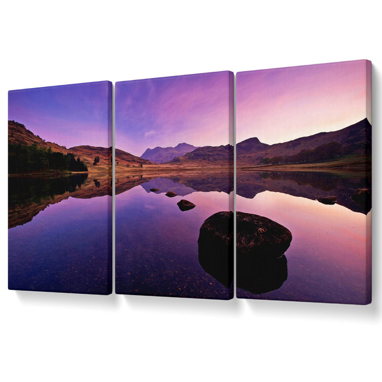 Union Rustic Lake Mountain Reflections - 3 Piece Wrapped Canvas Graphic ...