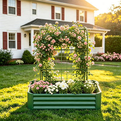 Jardinière surélevée verte 59 "avec jardin surélevé galvanisé et treillis arqué