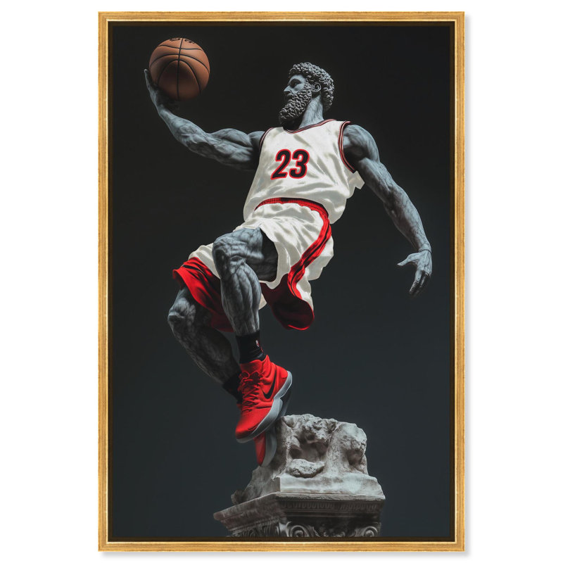 Basketball Sculpture , Cadre flottant doré, H 46 po x l 31 po