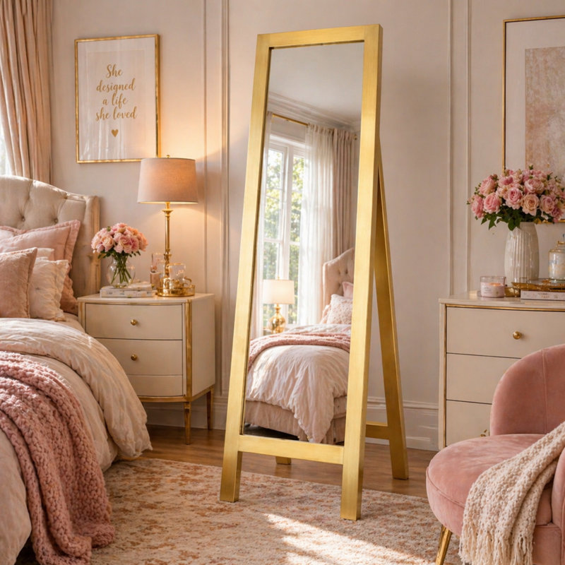 Polystyrene Rectangle Floor Mirror, Antique Gold