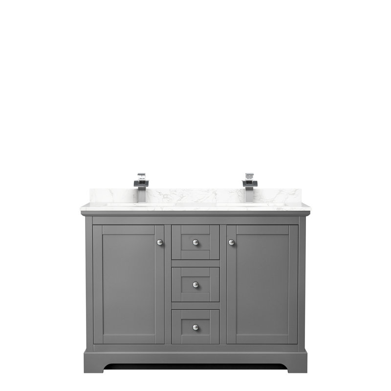 Ensemble de meuble-lavabo double 48 po Avery, Marbre de culture blanc, Gris foncé, Chrome poli