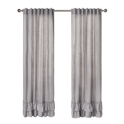 Linen Texture Double Ruffle Semi Sheer Back Tab Pair (2 Panels)
