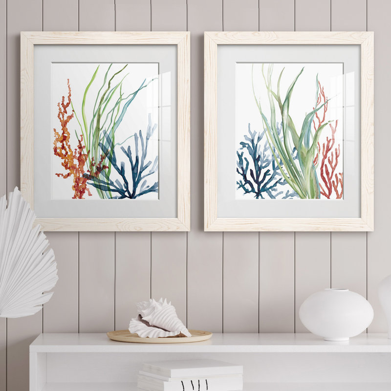 Océan jardin I - ensemble de 2 reproductions d'art, H 20 po x l 17 po, Impression encadrée avec passe-partout, Blanc