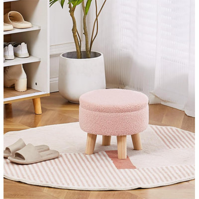 Storage Ottoman, Modern Round Footrest With Soft Padded Seat, Teddy Velvet Footstool With Wood Legs -  George Oliver, 10F8BBA8536B42318DD4CE33DA1E19A4