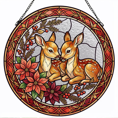 Fawn Deer Stained Glass Window Panel，12"H